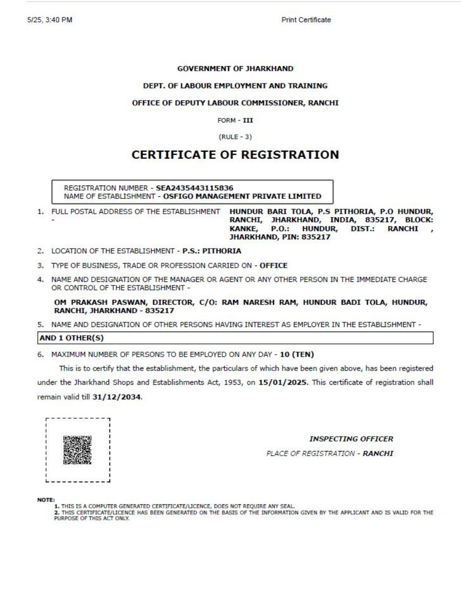 CERTIFICATE OF REGISTRATION